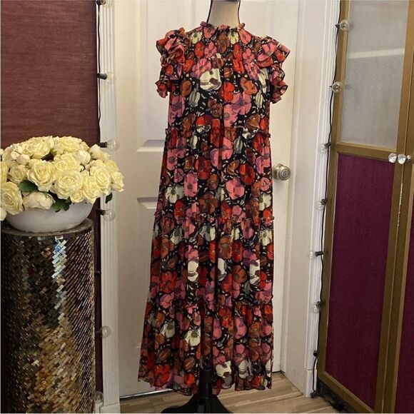 Cinq à Sept High Low Floral Dress - Pink and Black, US0 - Picture 5 of 13